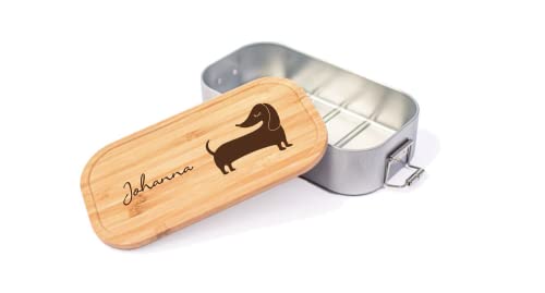 Farbwuselei - Personalisierte Brotdose für Kinder und Erwachsene Dackel Individuelle Brotdose mit Namen - Personalisierte Geschenke Lunchbox (kleine Dose Weißblech) von Farbwuselei