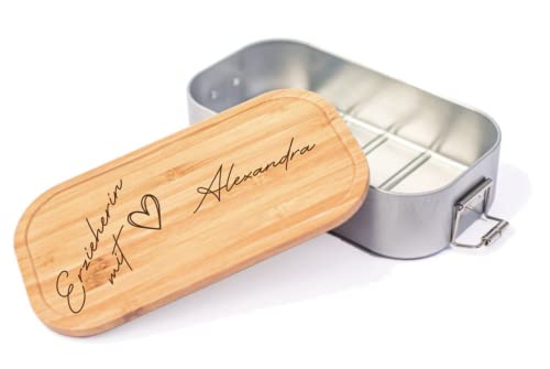 Farbwuselei - Personalisierte Brotdose für Kinder und Erwachsene Erzieherin mit Herz Robuste Individuelle Edelstahl Brotdose mit Namen - Personalisierte Geschenke Lunchbox (kleine Box) von Farbwuselei