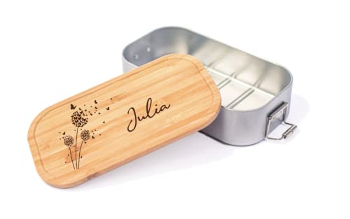 Farbwuselei - Personalisierte Brotdose für Kinder und Erwachsene Pusteblume Robuste Individuelle Edelstahl Brotdose mit Namen - Geschenke Lunchbox (große Brotdose 1100ml) von Farbwuselei