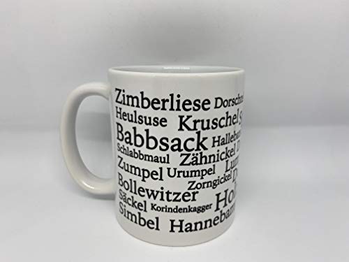 Farbwuselei Tasse Hessische Schimpfwörter Geschenk lustig Witzig beidseitig bedruckt Babbsack Dabbes Holzkobb Simbel Knäulkopp Weiß Farbwuselei Tasse Hessische Schimpfwörter Geschenk lustig Witzig beidseitig bedruckt Babbsack Dabbes Holzkobb Simbel Knäulkopp Weiß von Farbwuselei