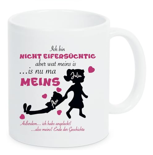 Farbwuselei Tasse Ich bin nicht aber wat meins is nu ma mein Angeleckt Mann und Frau Witzig Ende der Geschichte Individuell mit Namen (Tasse weiß - Pink) von Farbwuselei