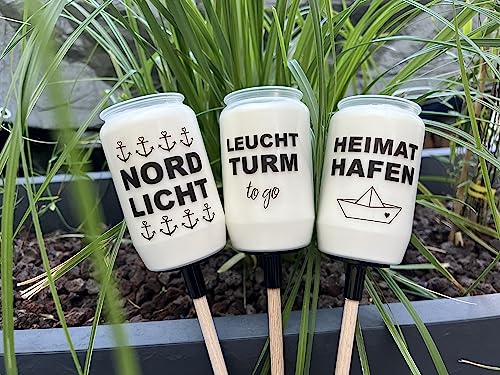 GARTENFACKEL Nordlicht Leuchtturm to go Heimathafen Boot Kerze Kerzen Geschenkidee lächeln lachen Gartenfeier Balkon (3er Set) von Farbwuselei
