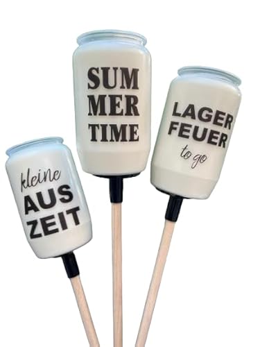 GARTENFACKEL kleine Auszeit SUMMERTIME Lagerfeuer to go Kerze Kerzen Geschenkidee lächeln lachen Gartenfeier Balkon (3er Set) von Farbwuselei
