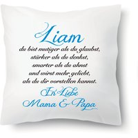 Kissen Für Unsere Tochter Unseren Sohn Du Bist Mutiger Als Glaubst Stärker Denkst Smarter Ahnst Mama Papa Individuell Name Blau von Farbwuselei