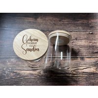 Vorratsglas Geheim Vorrat Mit Wunschname Holzdeckel Ca. 530Ml - Holz Geschenk Idee Aufbewahrung Süßigkeiten Kleinkram Zum Befüllen von Farbwuselei