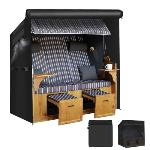 Farekass Strandkorb Schutzhülle Winterfest, 420D Oxford strandkorbhülle wasserdicht mit Reißverschluss,UV Beständig PU Schutzschicht Reißfest Abdichtung für strandkörbe Hülle, 135x105x175/140cm von Farerkass