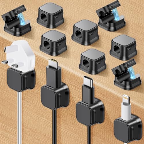 Farerkass 12 stück Kabelhalter Magnetisch, Ladekabel Halter, Kabelhalter Selbstklebend, Datenkabel Organisator mit Magnet für Schreibtisch, Nachttisch, Ladekabel, USB, Audio-Kabel, Büro, Haus(Schwarz) von Farerkass