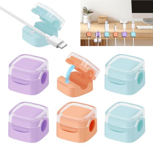 Farerkass 6PCS Kabelhalter Magnetisch Kabelclips, 2024 Neue Kabelhalter Selbstklebend, Cable Holder Organiser, Magnetic Cable Clips für Schreibtisch, Nachttisch, Ladekabeln (Gemischte Farben) von Farerkass