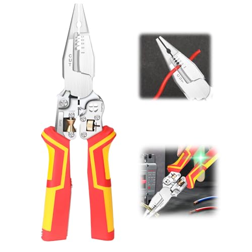 Farerkass 9 in 1 Abisolierzange mit Strommessfunktion, Spannungsprüfer Zange, Multifunktionale Abisolierzange, Elektriker Zange, Kabelschere zum Abisolieren Wickeln Spalten Schneiden von Farerkass