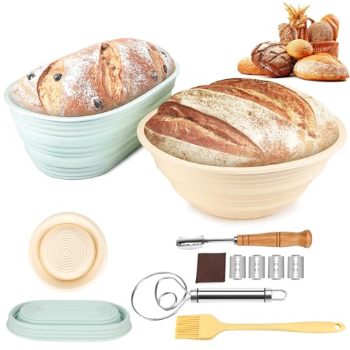Farerkass Gärkörbchen, Gärkorb Brot, Brotbacken Zubehör, Brotformen Zum Backen(23cm Rund & 25cm Oval), Faltbar Sauerteig Starter Set von Farerkass