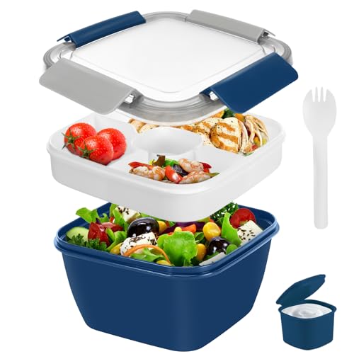 Farerkass Lunchbox, Brotdose mit Fächern, 1500ML Bento Box, Salatbox to Go, Auslaufsicher Lunch Box, Frühstücksbox, Brotzeitbox für Kinder Büro Schule Picknick (Blau) von Farerkass