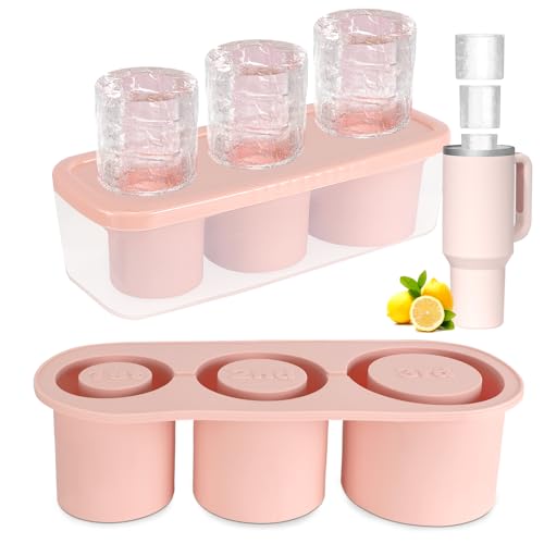 Farerkass Stanley Cup Eiswürfelform Zubehör, Silikon Eiswürfelform mit Deckel, 3 Fach Eiswürfelschale, Eiswürfelbehälter für 40Oz Becher, Eiswürfel für 40 Oz Tumbler Becher Cocktails,Whisky,Cocktail von Farerkass