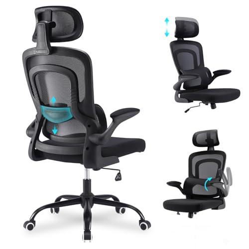 Farini Ergonomischer Stuhl Büro Computer Stuhl mit Rollen Schreibtisch für Bequemer Home Office Höhenverstellbar Chefsessel Bürostuhl mit Kopfstütze, Schwarz von Farini