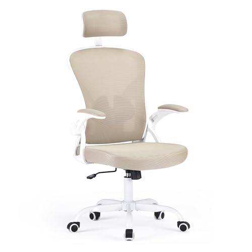 Farini Ergonomischer Stuhl mit Armlehne Büro Schreibtischstuhl mit Rollen Bequemer Home Office Stuhl, Khaki von Farini
