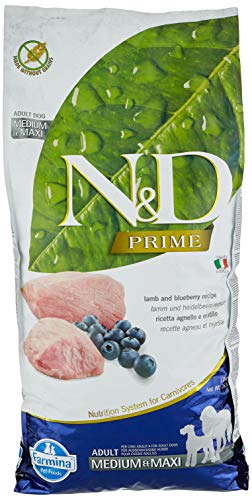 Farmina N&D Prime Adult Medium Pellets Hundefutter (Trockenfutter, mit hochwertigen Vitaminen und natürliche Antioxidantien, ohne Mais, Zutaten: Lamm und Blaubeere, Portionsgröße: 12 kg) von N&D