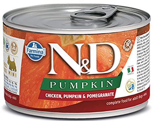 Farmina N&D Pumpkin Mini Pastete Hundefutter (Nassfutter, mit hochwertigen Vitaminen und natürliche Antioxidantien, ohne Mais, Zutaten: Huhn und Granatapfel, Portionsgröße: 140 g) von Farmina