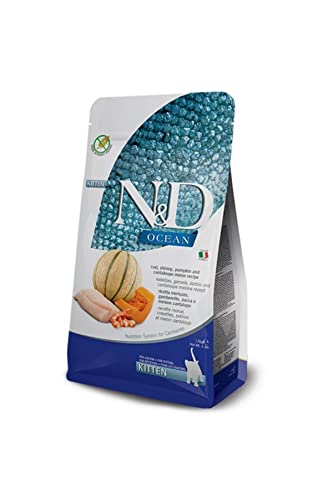 Farmina N&D Ocean Kitten Pellets Katzenfutter(Trockenfutter, mit hochwertigen Vitaminen und natürliche Antioxidantien, ohne Mais, Zutaten: Kabeljau, Garnelen und Honigmelone, Portionsgröße: 5 kg) von N&D