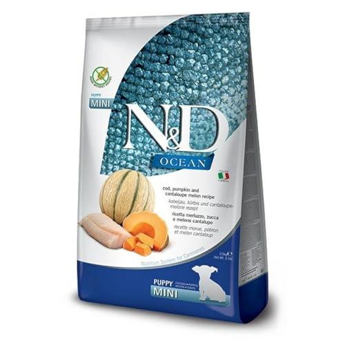 Farmina N&D Ocean Puppy Mini Pellets Hundefutter (Trockenfutter, mit hochwertigen Vitaminen und natürliche Antioxidantien, ohne Mais, Zutaten: Hundedorsch und Honigmelone, Portionsgröße: 2,5 kg) von N&D