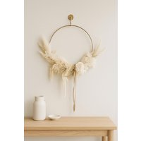 Boho Trockenblumen Wandkranz Natur | Ganzjährige Türdeko Beige Handmade Kranz Hochzeit Geschenk von FarnandWilder