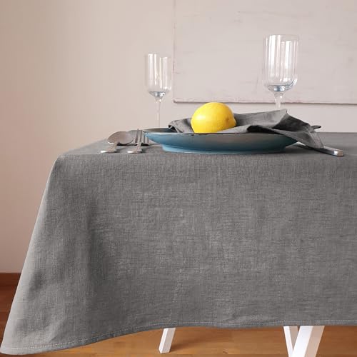 Farnberg Premium Tischdecke aus Leinen - Stofftischdecke für Küchentisch, Esstisch - Fleckschutz Tischtuch - Leinentischdecke - 135 x 350 cm - Uni Grau von Farnberg