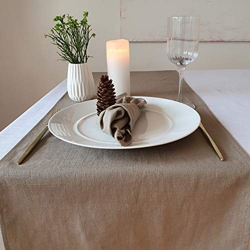 Farnberg Premium Tischläufer aus Leinen - Moderne Tischdeko für Küchentisch, Esstisch - Fleckschutz - Tischband - Tischdecke - (40 x 150 cm) - (Uni-Taupe) von Farnberg