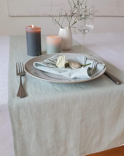Farnberg Premium Tischläufer aus Leinen - Moderne Tischdeko für Küchentisch, Esstisch - Tischband - Tischdecke - (40 x 250 cm) - Uni Mint von Farnberg