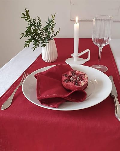 Farnberg Premium Tischläufer aus Leinen - Moderne Tischdeko für Küchentisch, Esstisch - Tischband - Tischdecke - (40 x 250 cm) - Uni Rot von Farnberg