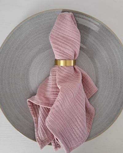 Farnberg Stoffservietten Musselin, Boho Stoff Serviette aus Musslin, bügelfrei | Hochzeitsservietten Puder Rose | 6 Stück | 100% Baumwolle einfarbig, Uni | In Deutschland genäht | 40x40 cm | Rosa von Farnberg