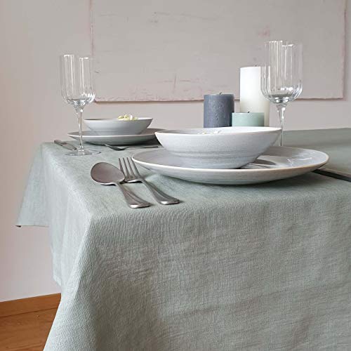 Farnberg Premium Tischdecke aus Leinen - Stofftischdecke für Küchentisch, Esstisch - Fleckschutz Tischtuch - Leinentischdecke - (135 x 250 cm) - (Uni-Salbei) von Farnberg