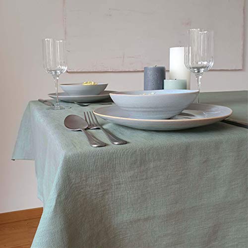 Farnberg Premium Tischdecke aus Leinen - Stofftischdecke für Küchentisch, Esstisch - Fleckschutz Tischtuch - Leinentischdecke - (135 x 135 cm) - (Uni-Salbei) von Farnberg
