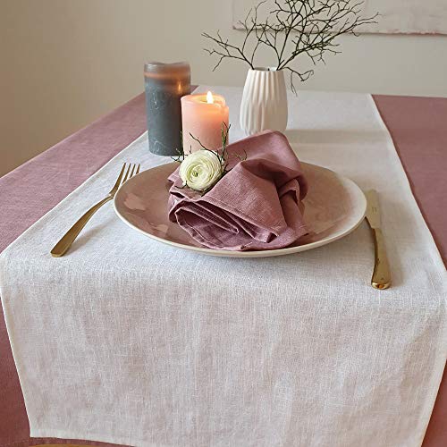 Farnberg Premium Tischläufer aus Leinen - Moderne Tischdeko für Küchentisch, Esstisch - Fleckschutz - Tischband - Tischdecke - (40 x 150 cm) - (Uni-weiß) von Farnberg