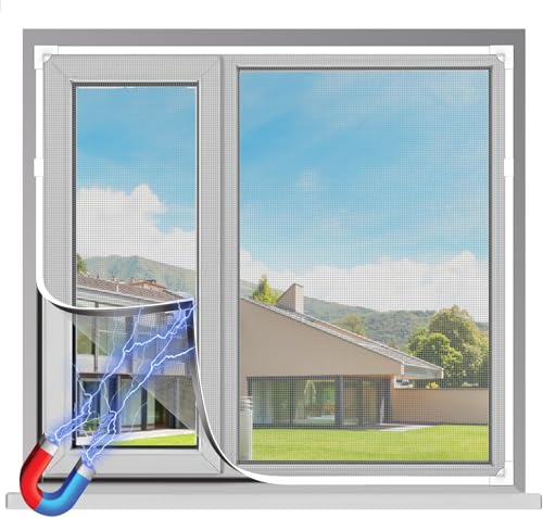 Farnirvana Fliegengitter Fenster Magnet, Insektenschutz bis 100 x 100 cm, DIY Insektenschutz Magnetfenster, Mückennetz Fenster, Glasfaser-Mesh, für Familien, Kinder und Haustiere(Schwarz) von Farnirvana