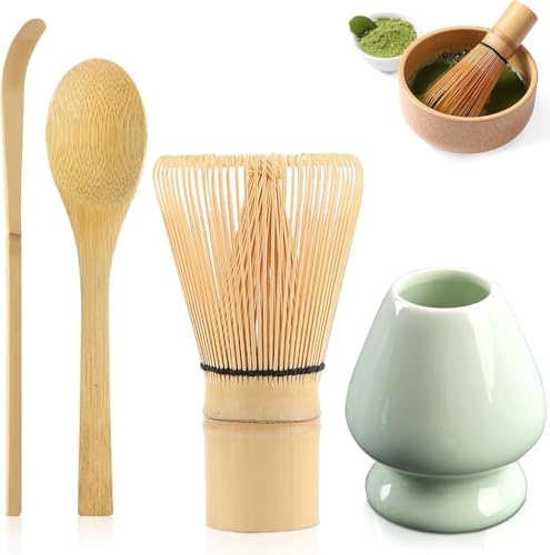 Macha Tea Set, 4 pcs Matcha Besen Set,Matcha-Rührer, Matcha Tee Set mit Matcha Löffel, Matcha Whisk, Keramik-Matcha-Set, Traditionell Japanische Teezeremonie, Beste Geschenk für Matcha-Liebhabern von Farnirvana