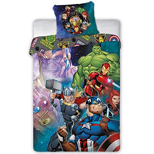 Avengers - Bettbezug Set 140 x 200 cm + Kissenbezug 70 x 90 cm - 100 % Baumwolle von Marvel