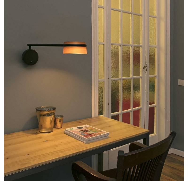 Faro Wandleuchte LED Wandleuchte Loop aus Holz und schwarzem Metall, LED von Faro
