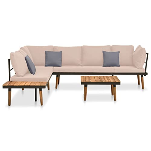 Faroom 4-TLG Lounge Set Alu mit Auflagen Lounge Möbel Outdoor Stahl Gartenlounge Set Terassenmöbel außen Loungemöbel Terrasse Gartenmöbel Set Aluminium Balkonmöbel Massivholz Akazie#2 von Faroom