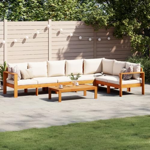 Faroom 5-TLG Gartenlounge Set Akazien-Massivholz Lounge Gartenmöbel Set Loungemöbel Set Holz Balkon Lounge Sofa Outdoor Balkonmöbel Kleiner Garten & Terrasse Cremeweiß von Faroom