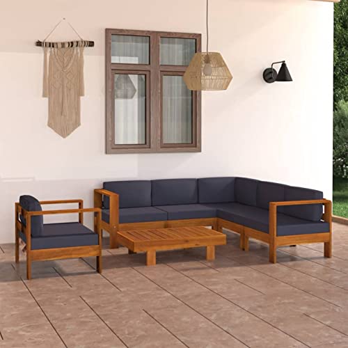 Faroom 7-TLG Gartenlounge Set Massives Akazienholz Lounge Gartenmöbel Set Loungemöbel Set Holz Balkon Lounge Sofa Outdoor Balkonmöbel Garten & Terrasse Dunkelgrau#2 von Faroom