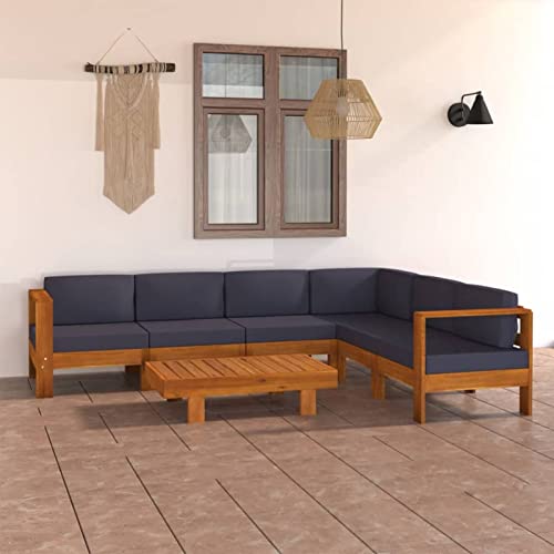 Faroom 7-TLG Gartenlounge Set Massives Akazienholz Lounge Gartenmöbel Set Loungemöbel Set Holz Balkon Lounge Sofa Outdoor Balkonmöbel Garten & Terrasse Dunkelgrau von Faroom