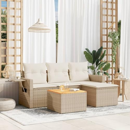 Faroom Balkon Ecklounge mit Stauraum Gartenlounge Klein Balkon Lounge Balkonsofa Kleiner Balkon Sitzecke Balkon Loungemöbel Gartensofa Ecksofa Balkonmöbel Beige 5-tlg-Type-A187 von Faroom
