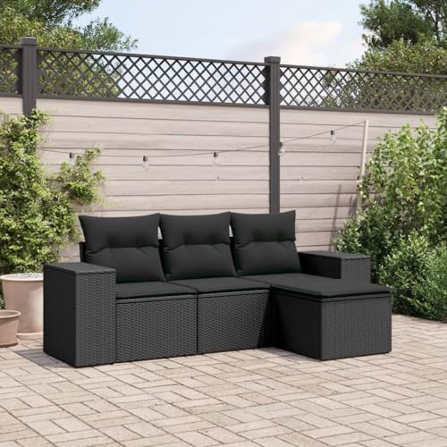 Faroom Balkon Ecklounge mit Stauraum Gartenlounge Klein Balkon Lounge Rattan Sofa Balkonsofa Kleiner Balkon Sitzecke Balkon Loungemöbel Gartensofa Ecksofa Balkonmöbel Schwarz 4-tlg-Type-272 von Faroom