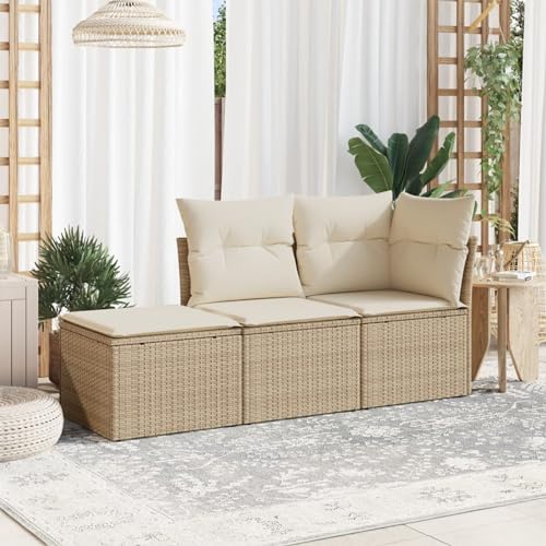 Faroom Balkon Sofa mit Stauraum Gartensofa 3 Sitzer Rattan Sofa Lounge Sofa Outdoor Rattansofa Sitzecke Balkon Lounge Klein Couch Gartenlounge Polyrattan Balkonmöbel beige and Cream 3-tlg-Type-545 von Faroom