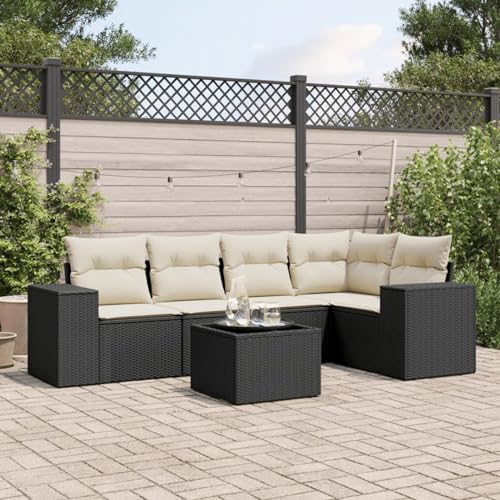 Faroom Gartenlounge Balkon mit Stauraum Ecklounge Klein Garten Lounge Sofa Outdoor Sitzecke Balkon Loungemöbel Gartensofa Ecksofa Balkonmöbel Rattansofa Couch Schwarz und Creme 6-tlg-Type-259 von Faroom