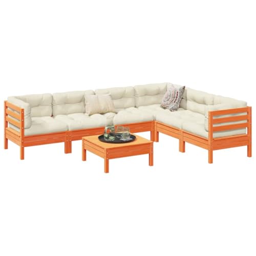 Faroom Gartenlounge Outdoor aus Kiefernholz Wachsbraun Lounge Gartenmöbel Set Garten-Lounge Set Palettenmöbel Palettensofa Garten Loungemöbel Set mit bequemen Kissen 7-TLG-Type-21 von Faroom