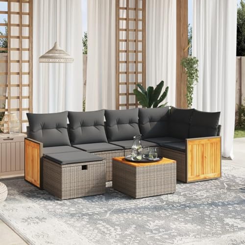 Faroom Gartenlounge Outdoor mit Stauraum Ecklounge Klein Garten Lounge Sofa Outdoor Sitzecke Balkon Loungemöbel Gartensofa Ecksofa Balkonmöbel Rattansofa Couch Grau 7-TLG-Type-8 von Faroom