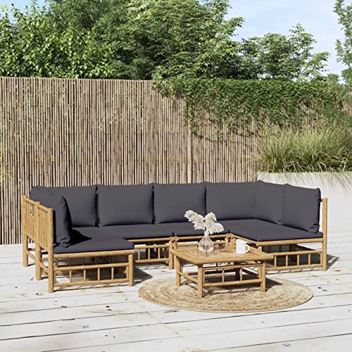 Faroom Gartenlounge Set Bambus Lounge Gartenmöbel Set Loungemöbel Set Bambus Balkon Lounge Sofa Outdoor Balkonmöbel Kleiner Gartengarnitur Sofagarnitur Dunkelgrau 7-tlg-Type-21 von Faroom
