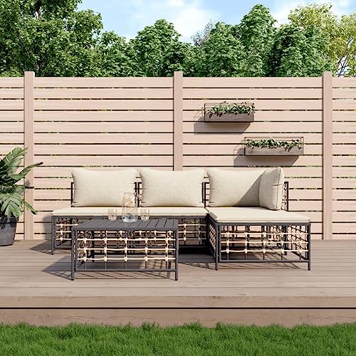 Faroom Gartenlounge Set Poly Rattan, Gartenmöbel Set Loungemöbel Set aus Aluminium, Balkon Lounge Sofa Outdoor Balkonmöbel Kleiner Gartengarnitur Sofagarnitur Anthrazit 5-TLG-Type-43 von Faroom