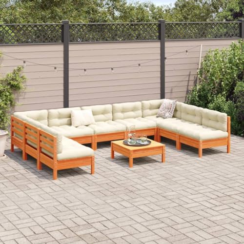 Faroom Gartenlounge Set aus Kiefernholz Wachsbraun: Rustikales Lounge Gartenmöbel Set mit bequemen Kissen für gemütliche Stunden im Garten, Innenhof oder auf der Terrasse von Faroom
