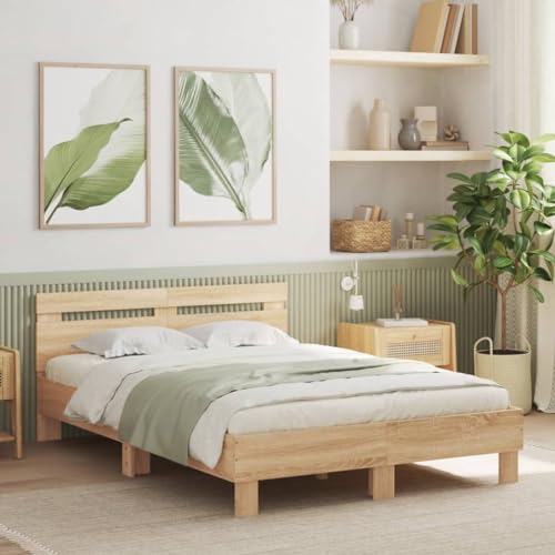 Faroom Holzbett Futonbett Bett 120x190 cm mit Lattenrost & Kopfteil, Bettrahmen Holzwerkstoff Einzelbett Doppelbett Bettgestell Sonoma-Eiche Faroom Holzbett Futonbett Bett 120x190 cm mit Lattenrost & Kopfteil, Bettrahmen Holzwerkstoff Einzelbett Doppelbett Bettgestell Sonoma-Eiche von Faroom