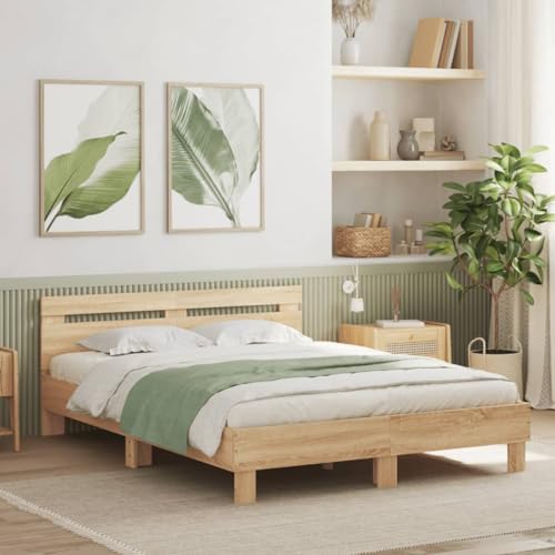 Faroom Holzbett Futonbett Bett 150x200 cm mit Lattenrost & Kopfteil, Bettrahmen Holzwerkstoff Einzelbett Doppelbett Bettgestell Sonoma-Eiche Faroom Holzbett Futonbett Bett 150x200 cm mit Lattenrost & Kopfteil, Bettrahmen Holzwerkstoff Einzelbett Doppelbett Bettgestell Sonoma-Eiche von Faroom